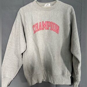 Champion Grey Oversized Crewneck Pink Logo Men’s M